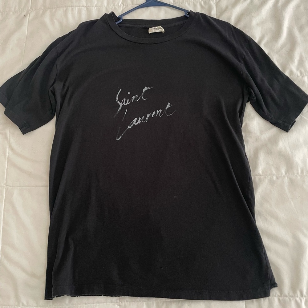 Authentic Saint Laurent Spell Out Mens Short Sleeve T-Shirt Black Medium READ